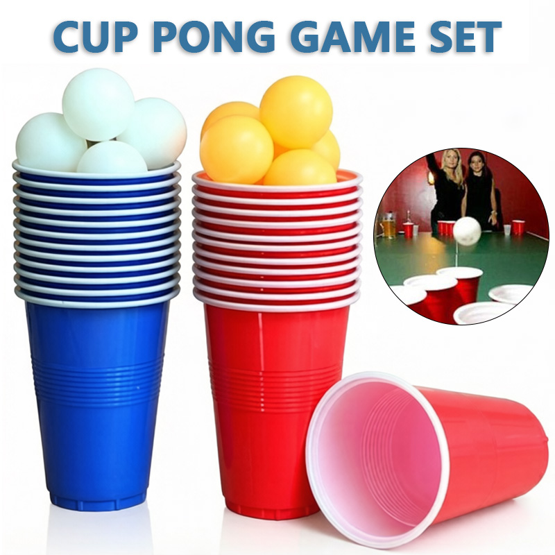 Table Tennis Olympics - ชุดเกมเบียร์ปองพร้อมแก้วปาร์ตี้และลูกปิงปอง แก้วพลาสติกรีไซเคิลได้ สำหรับงานวันเกิด ปาร์ตี้บาร์บีคิว ปิกนิก งานรับปริญญา