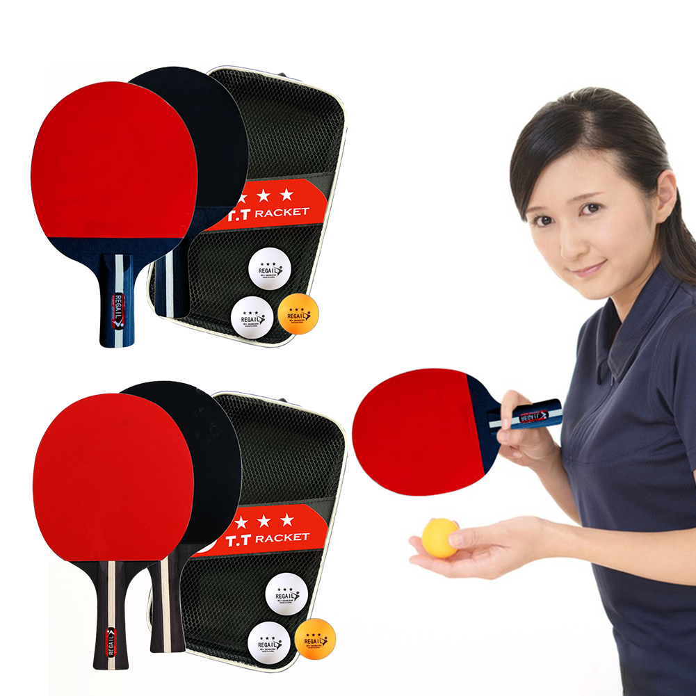 Table Tennis Olympics - ชุดไม้ตีปิงปองสำหรับลายกีฬาปิงปอง2ลูกและไม้ตีปิงปอง3ลูกชุดผู้เล่น2คนพร้อมถุงสำหรับเล่นทัวร์นาเมนต์